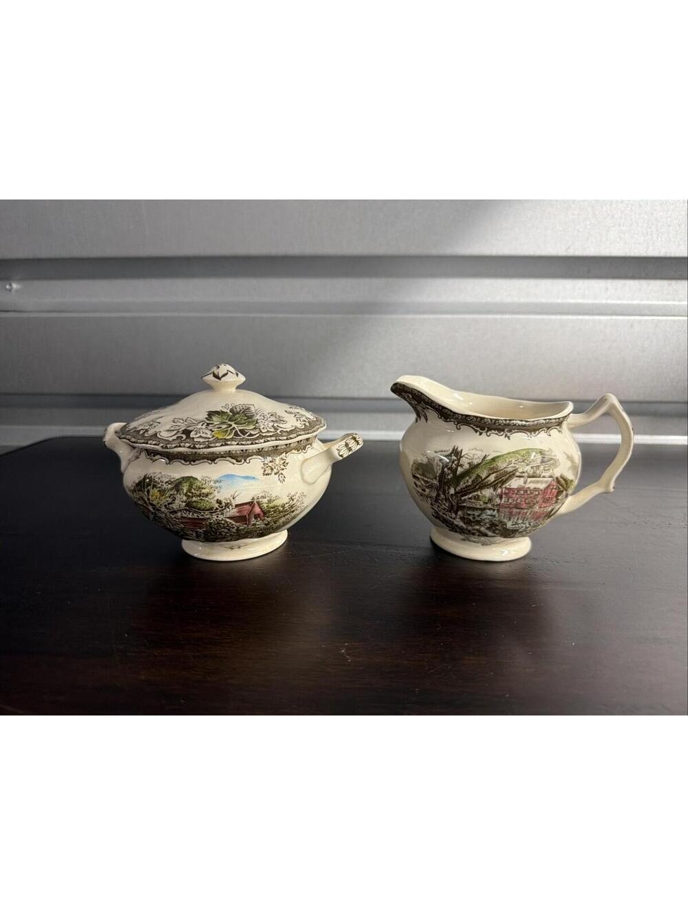 Vintage JOHNSON BROS Friendly Village SUGAR  BOWL & CREAMER *